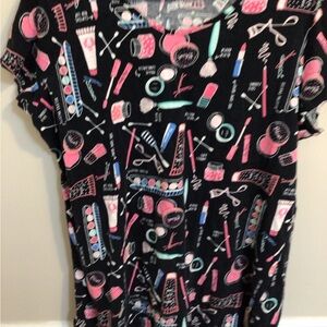 Secret Treasures Gray Top with Pink and Blue Makeup Design